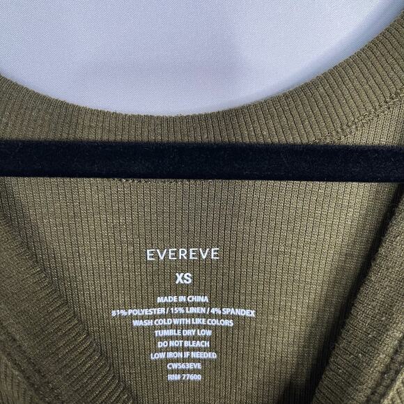 Evereve XSmall Olive Green Linen Rib Ruched Tank Top Crew Neck Side Seam Ruching - Picture 8 of 12
